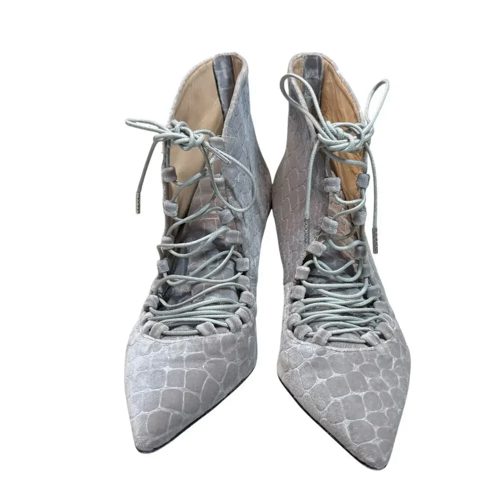 Chelsea Paris Gray Velvet Sabrine Italian Lace Front Booties 6.5